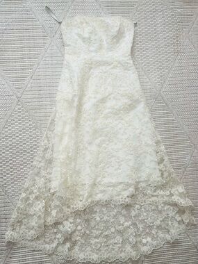 Alfred Angelo Ivory Lace High-Low Bridal Gown Sweetheart Strapless Size 10